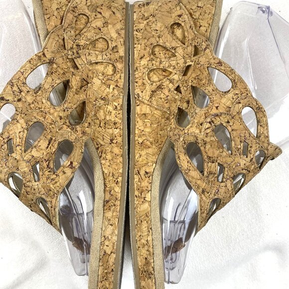 Duck Head Women's Tan Slip-On Cork Dressy Open Toe Wedge Sandals 3" Heal SZ 9.5 - Picture 12 of 13